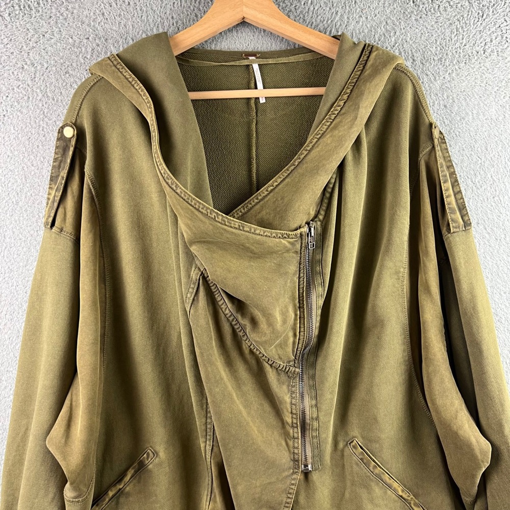 Free People Oversized Asymmetrical Zip Hoodie Jacket Olive Green Small - Picture 4 of 11
